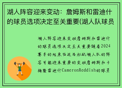湖人阵容迎来变动：詹姆斯和雷迪什的球员选项决定至关重要(湖人队球员詹姆斯)